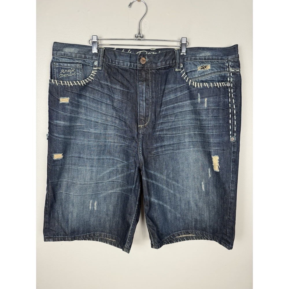 Antik Denim Jean Shorts Embroidered Flap Pocket Distressed Jorts Streetwear Y2K - Picture 2 of 12